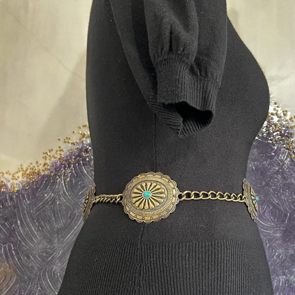 Vintage Antique Brass Tone Concho Belt - Picture 9 of 10